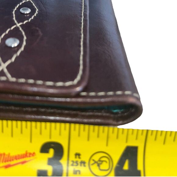 Pardo & Negro Genuine Leather Women's Wallet Brown with Turquoise Organizer GUC - Picture 16 of 16